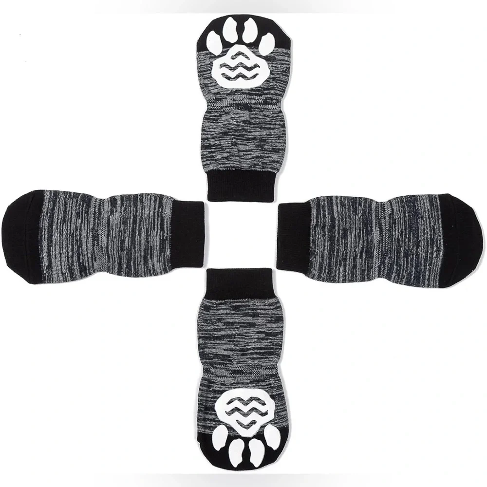 Pet Heroic Black-Grey Knitted Anti-Slip Dog Socks Protector 4 Indoor Wear,